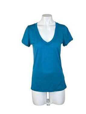 Icebreaker Merino Womens 100% Wool Short Sleeve T-Shirt, Blue, V-Neck, XS